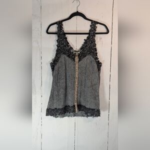 BKE Black and Gray Lace Trim Blouse